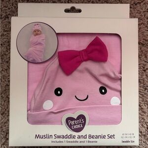Parent's Choice Pink Muslin Swaddle and Beanie Set